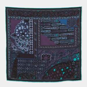 Hermes Purple Tapis Persan Zoom Silk Gavroche Scarf