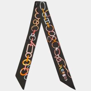 Hermes Black Do Re Boucles Silk Twilly Scarf