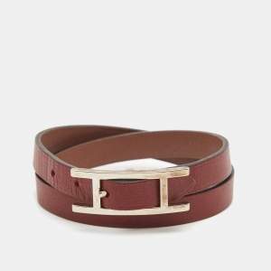 Hermes Behapi Leather Palladium Plated Double Tour Bracelet