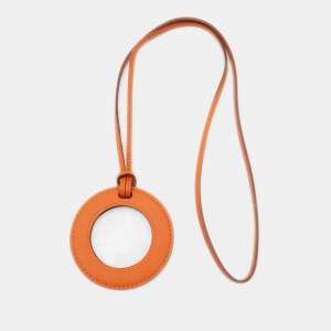 Hermes Orange Leather In the Pocket Magnifying Glass Pendant Necklace