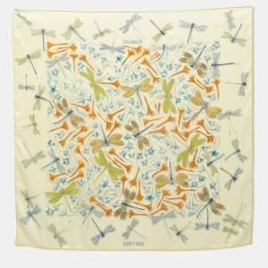 Hermes Yellow Dragonflies Silk Scarf