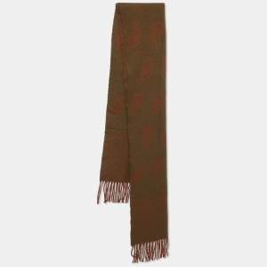 Hermes Vintage Brown/Green Paisley Pattern Cashmere & Wool Scarf
