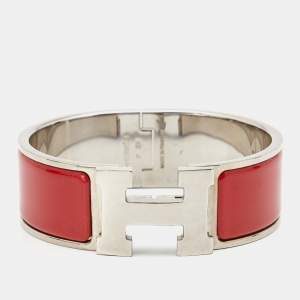Hermès Clic Clac H Red Enamel Palladium Plated Wide Bracelet