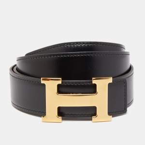 Hermes Brown and Black Leather H Buckle Reversible Belt 95CM