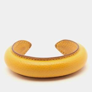 Hermes Yellow Leather Open Cuff Bracelet