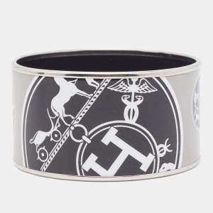 Hermes Confettis d'Ex Libris Enamel Palladium Plated Extra Wide Bangle Bracelet