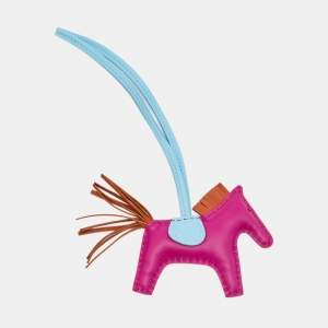 Hermes Rose Pourpre/Cornaline/Celeste Milo Leather Rodeo Bag Charm PM