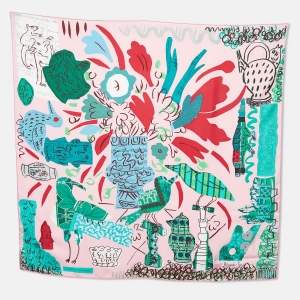 Hermes Pink La Maison des Oiseaux Parleurs Printed Silk Square Scarf