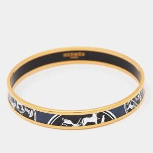 Hermès Confettis D'Ex Libris Enamel Gold Plated Bangle Bracelet