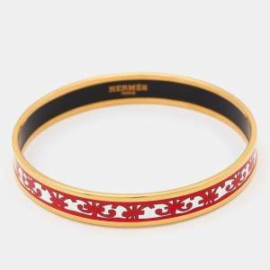 Hermes Balcons Du Guadalquivir Printed Enamel Gold Plated Bangle Bracelet