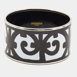 مملوكة مسبقًا Hermes Monochrome Enamel Printed Palladium Plated Bracelet