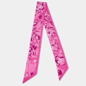 Hermes Pink Floral Printed Silk Twilly