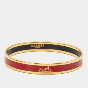 Hermes Caleche Enamel Gold Plated Bangle Bracelet