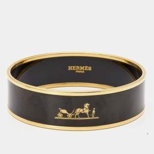 Hermes Calèche Enamel Gold Plated Wide Bangle Bracelet