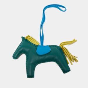 Pre Owned Hermes Malachite/Bleu Zanzibar/Lime Leather Rodeo Grigri Bag Charm GM