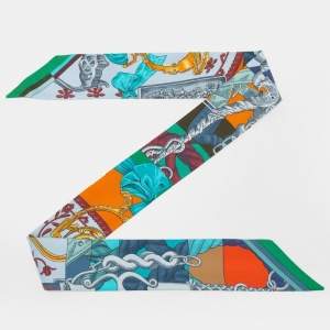 Hermes Blue/Orange Cavalleria d'Etriers Silk Twilly