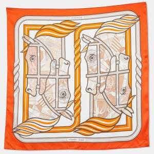 Hermès  Orange Quadrige Printed Silk Scarf