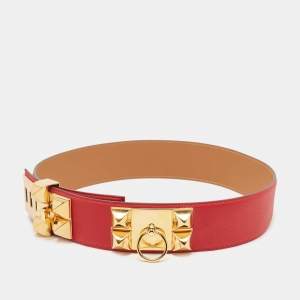 Hermes Rouge Casaque  Epsom Leather Collier De Chien Belt 75CM