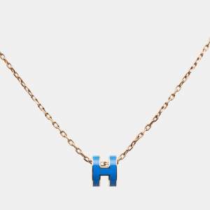 Hermes Pop H Enamel Gold Plated Necklace