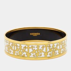 Hermes Balcons du Guadalquivir Enamel Gold Plated  Wide Bracelet