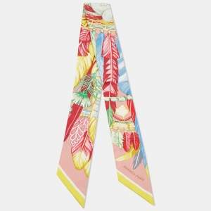 Hermes Pink/Yellow Danse Pacifique Silk Twilly