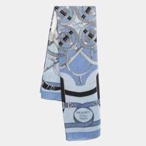 Hermes Blue/Orange Eperon d'or Cashmere & Silk Shawl