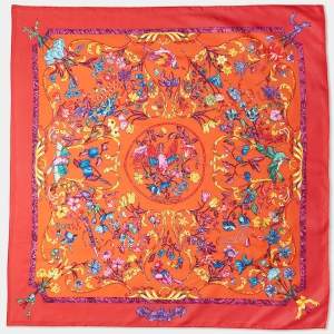 Hermès Red Pierres d'Orient et d'Occident Printed Silk Square Scarf