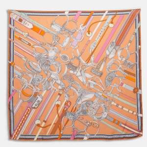 Hermès Light Orange Concours d'Etriers Washed Effect Silk Square Scarf