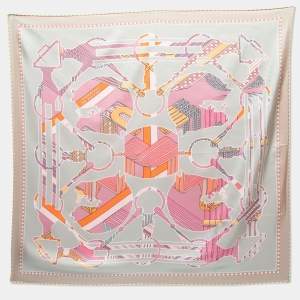 Hermes Light Green Tatersale En Zigzag Printed Silk Square Scarf