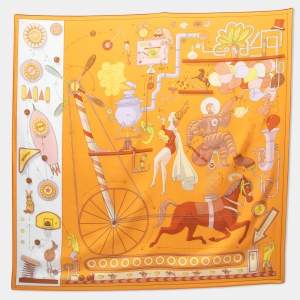 Hermès Orange Tea for Two Printed Silk Square Scarf