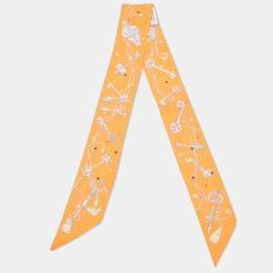 Hermès Orange Les Cles a Pois Printed Silk Twilly