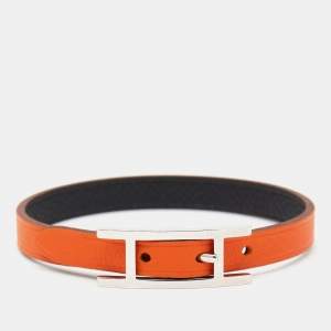 Hermès  Behapi Leather Palladium Plated Bracelet