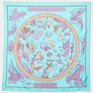 Hermès Blue Hemispharium Coeli Boreale Printed Silk Square Scarf