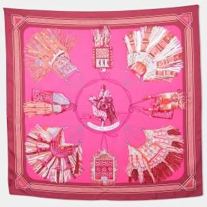 Hermes Pink Cuirs du Desert Printed Silk Square Scarf