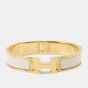 Hermès Clic Clac H White Enamel Gold Plated Bracelet