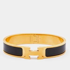 Hermes Black Enamel Gold Plated Clic H Bracelet