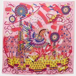 Hermès Pink La Source de Pegase Printed Silk Square Scarf