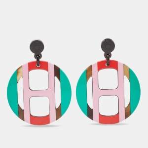 Hermès  Multicolor Horn & Lacquer H Equipe Earrings