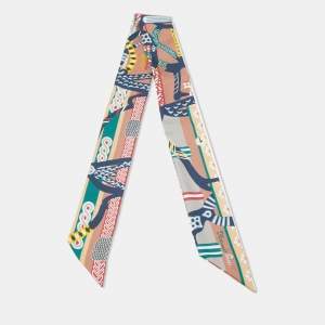 Hermes Multicolor Print Silk Fantaisie d'Etriers Twilly