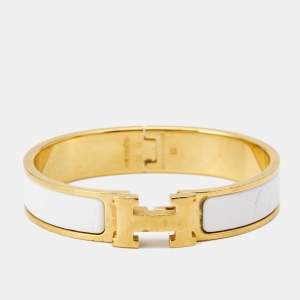 Hermes Clic H White Enamel Gold Plated Bracelet