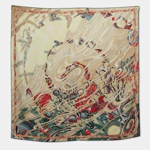 Hermes Cream De la Mer Au Ciel Silk Square Scarf