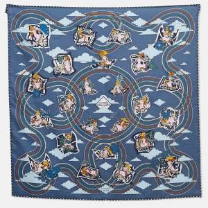 Hermès Bleu Jean Carres Volants Silk Scarf 45