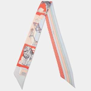 Hermes Multicolor Lion Tiger Print Silk Twilly