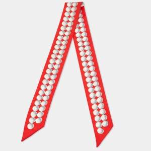 Hermès Red Golf Balls Print Silk Twilly
