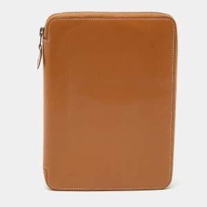 Hermés Naturel Vache Leather Globe Trotter Zip Agenda Cover