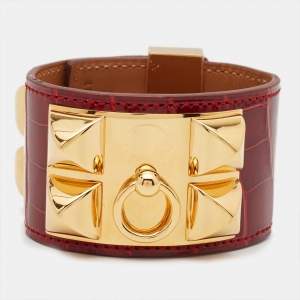Hermès Collier de Chien Alligator Leather Gold Plated Bracelet