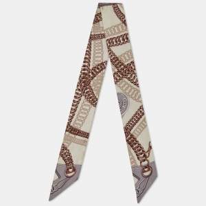 Hermes Beige Maillons Silk Twilly Scarf