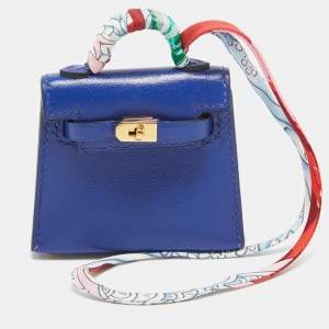 Hermes Bleu Electrique Tadelakt Leather Mini Kelly Twilly Bag Charm
