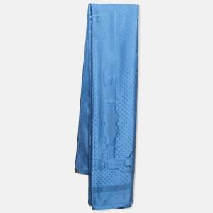 Hermes Blue Patterned Silk Satin Coaching Scarf