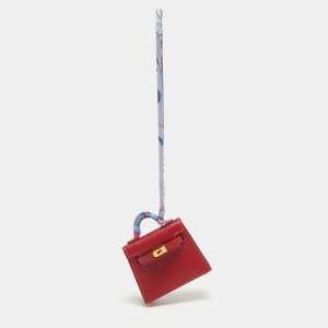 Hermès  Rouge Vif Tadelakt Leather Mini Kelly Twilly Bag